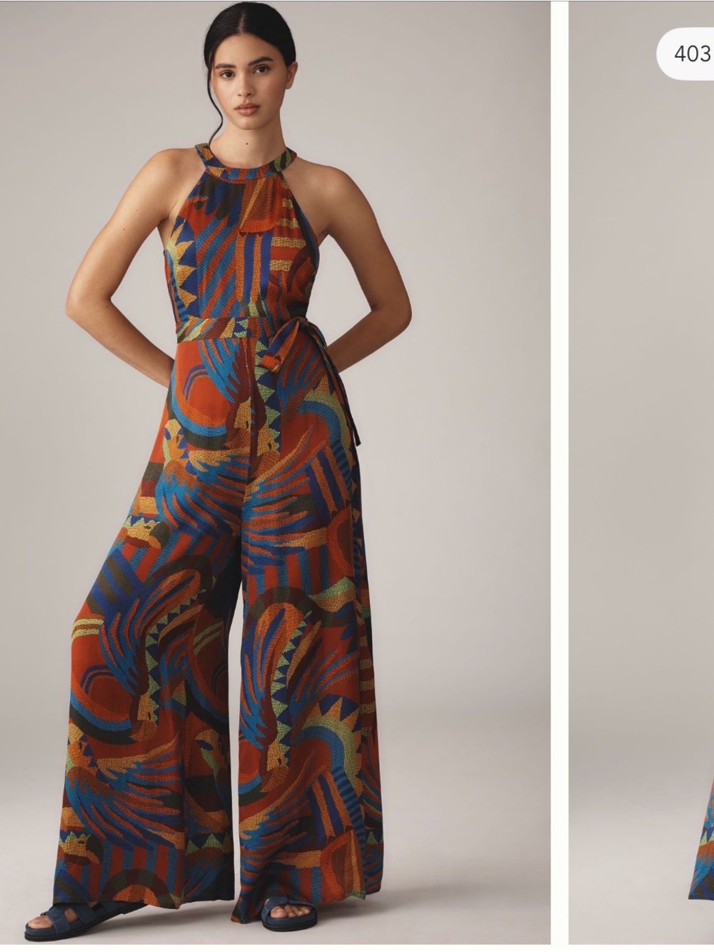 Farm Rio Wide-Leg Halter Jumpsuit in Multicolor Abstract Print